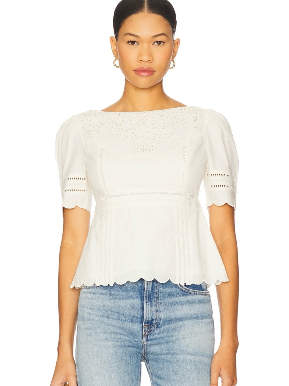 Stone Cold Fox White Eyelet Peplum Blouse